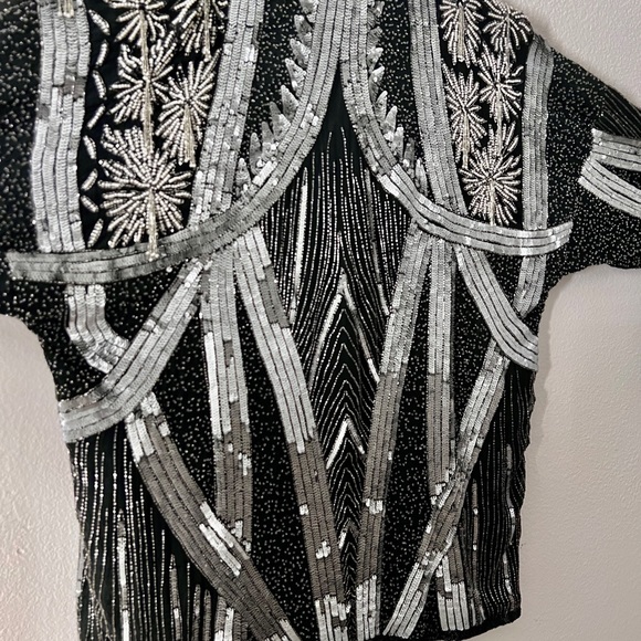 Vintage handmade Silver Beaded Sequined Duster Coat Long Jacket - Picture 12 of 16